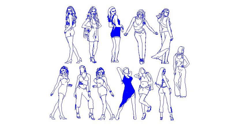 People block of different stylist women in AutoCAD