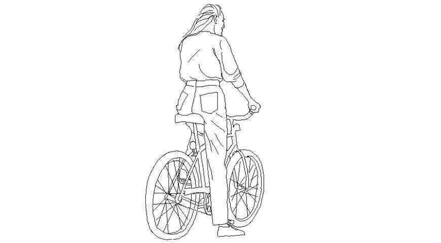 People blocks of the lady on cycle autocad drawing