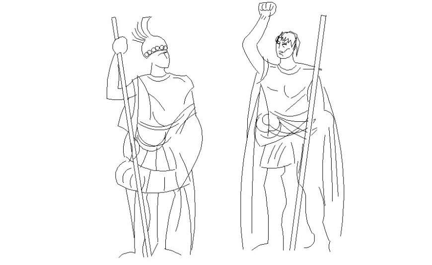 People stone craving staute design 2d view autocad file