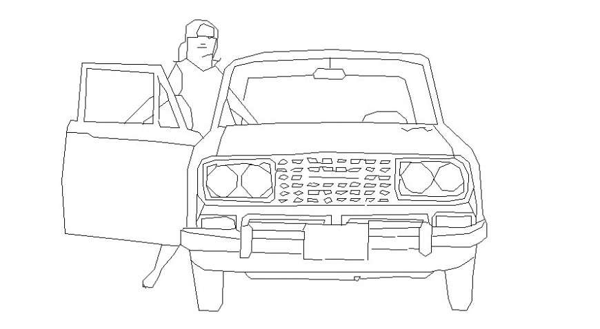 Person with car in block of AutoCAD file