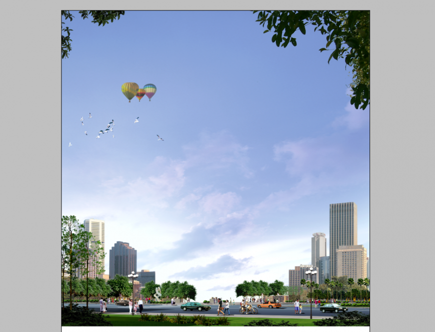 Perspective view road layout detail elevation Photoshop file