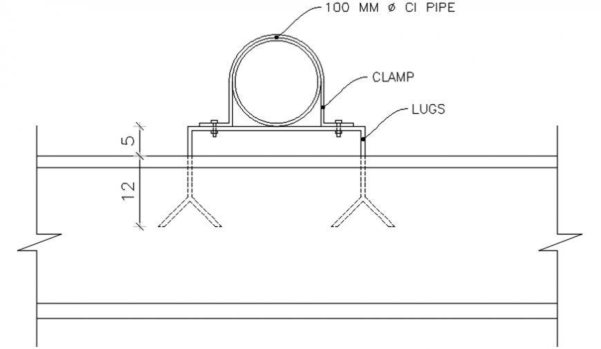 Pipe clamp section auto-cad drawing details dwg file