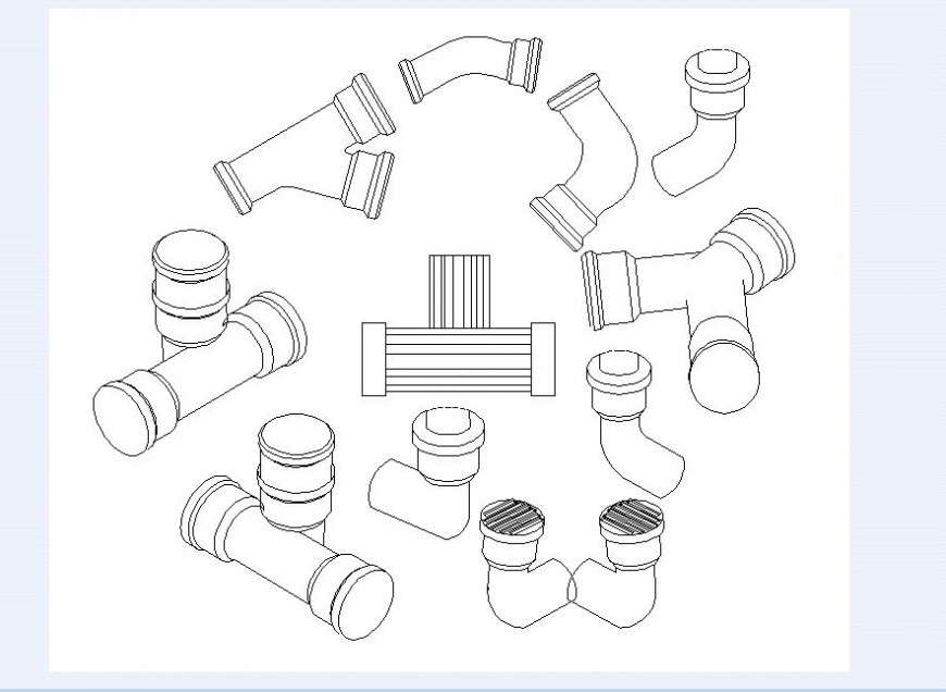 Pipe joint different part block in auto cad file