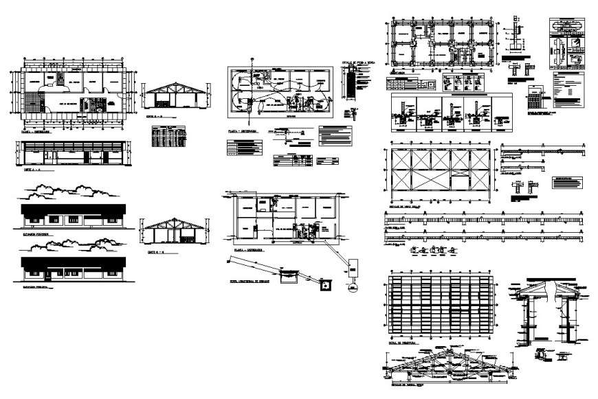 Plan, elevation and section of house and different structural units layout file in autocad file