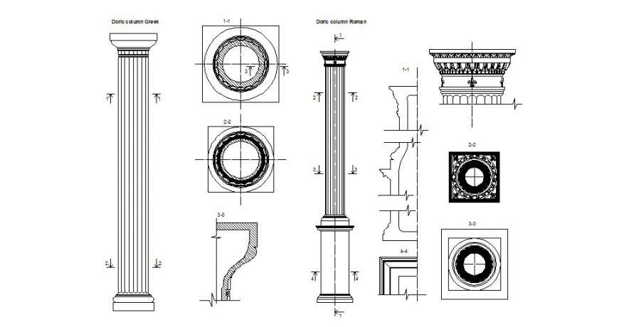 Plan and elevation Doric column autocad file