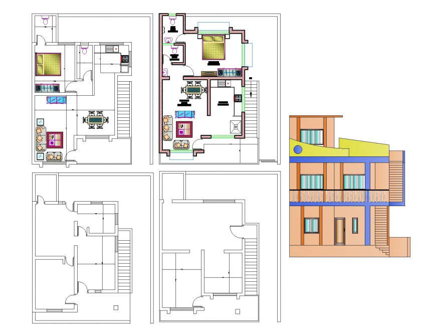 Plan and elevation housing autocad file