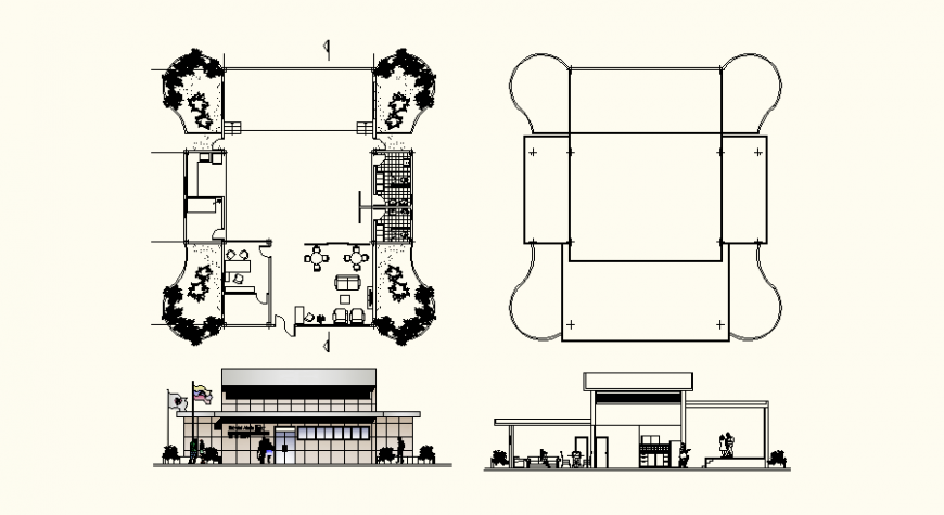 Plan and elevation of government building design dwg file
