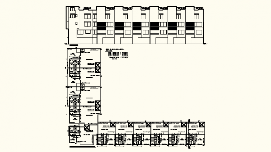 Plan and elevation of hotel area design dwg file