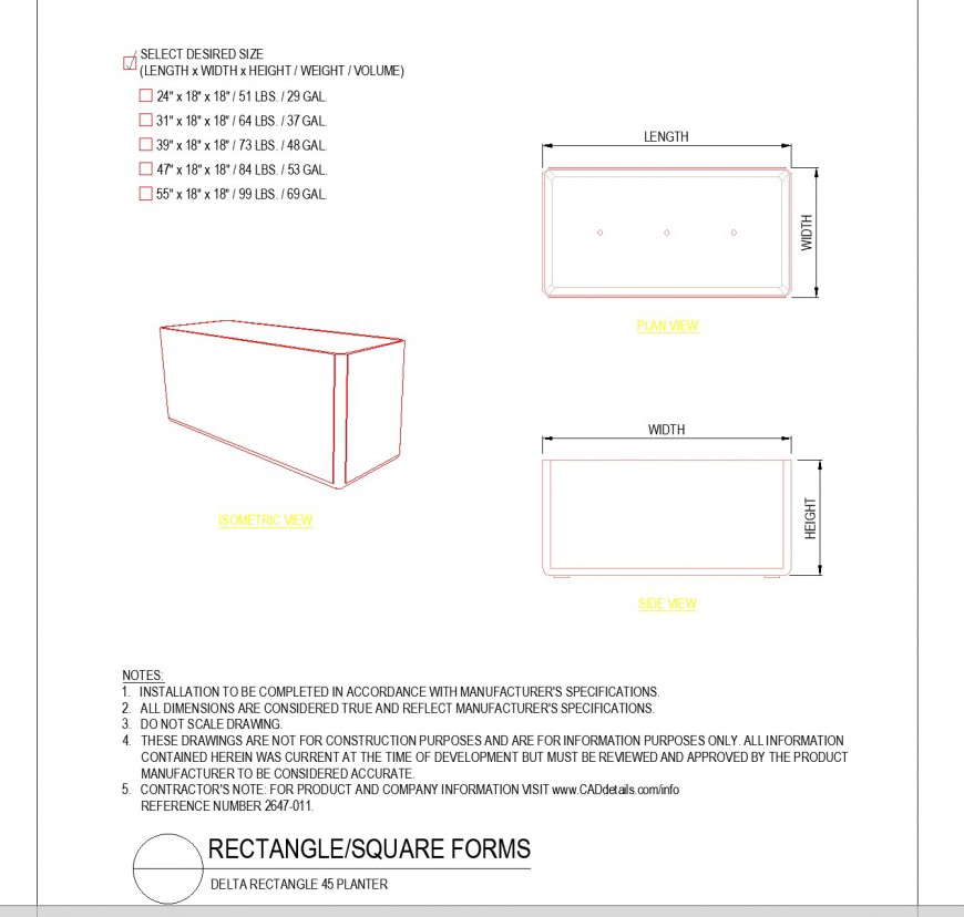 Plan and isometric Rectangle and square forms plan dwg file