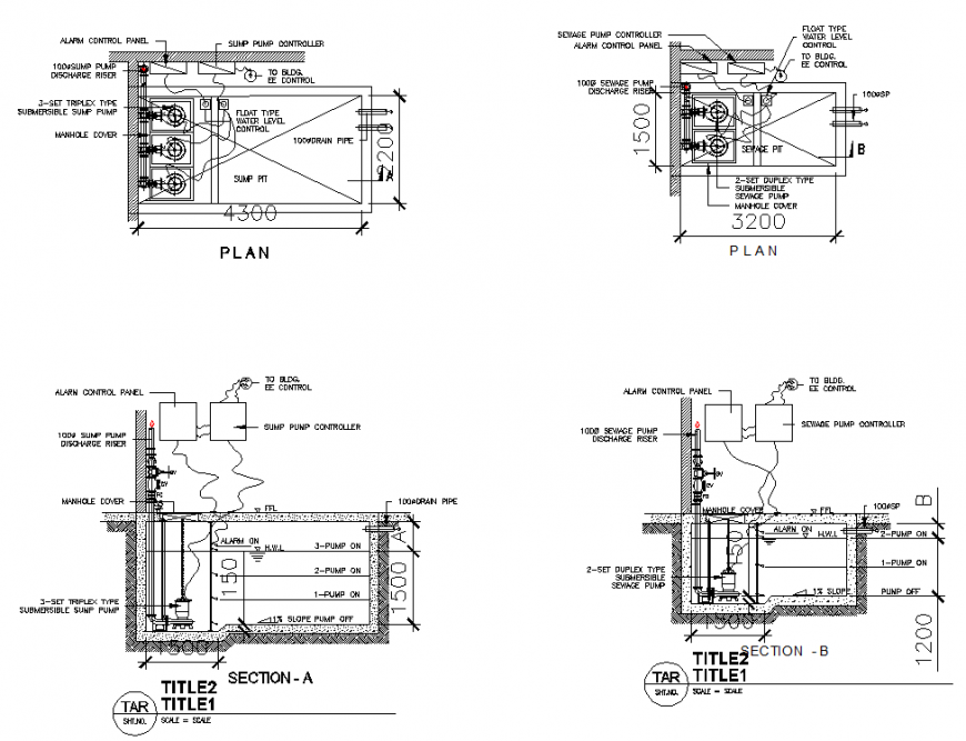 Plan and section Cistern tank autocad file