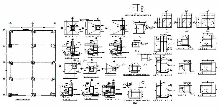 Plan and section detail foundation autocad file