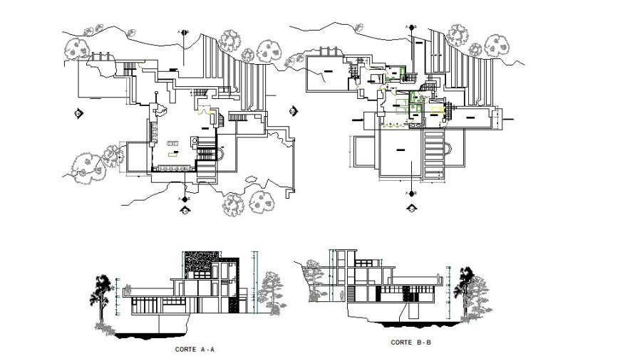 Plan and section detail of housing structure 2d view CAD construction layout autocad file