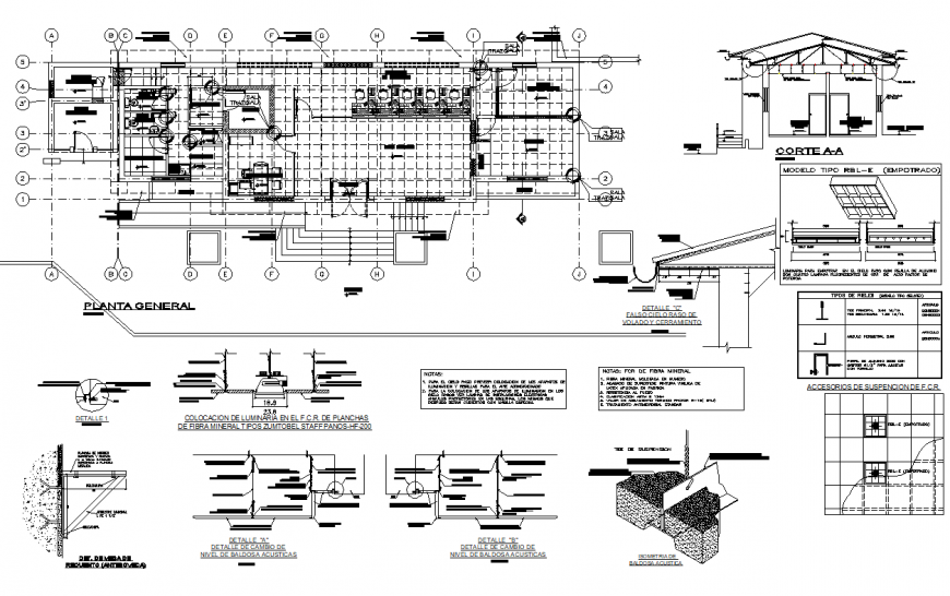 Plan and section detail office plan autocad file