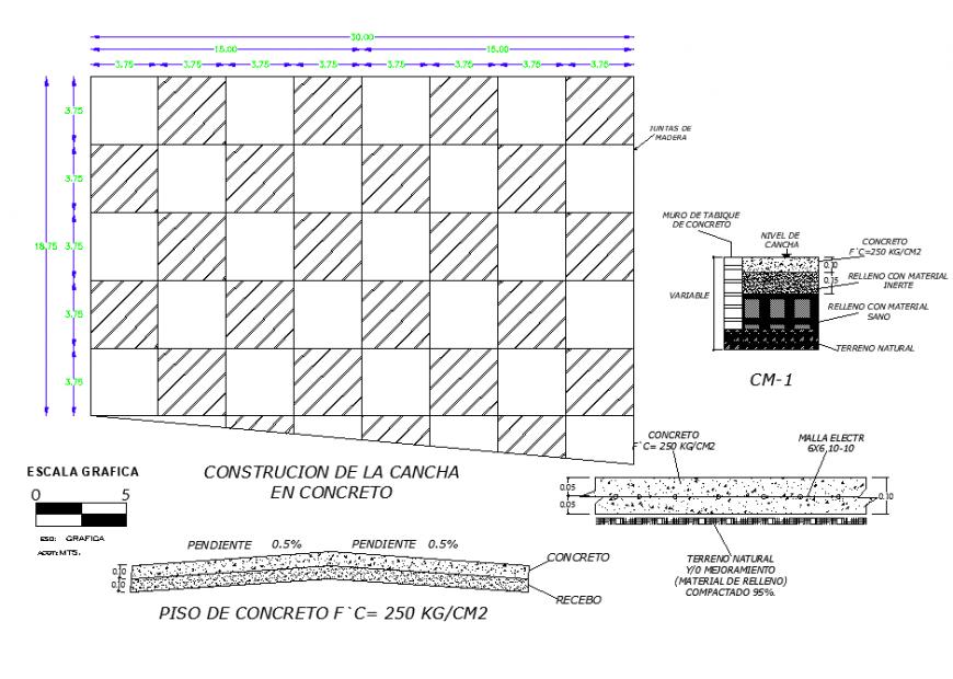 Plan and section slab sports detail dwg file