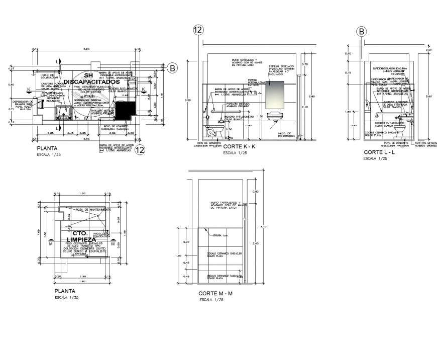 Plan and section toilet autocad file