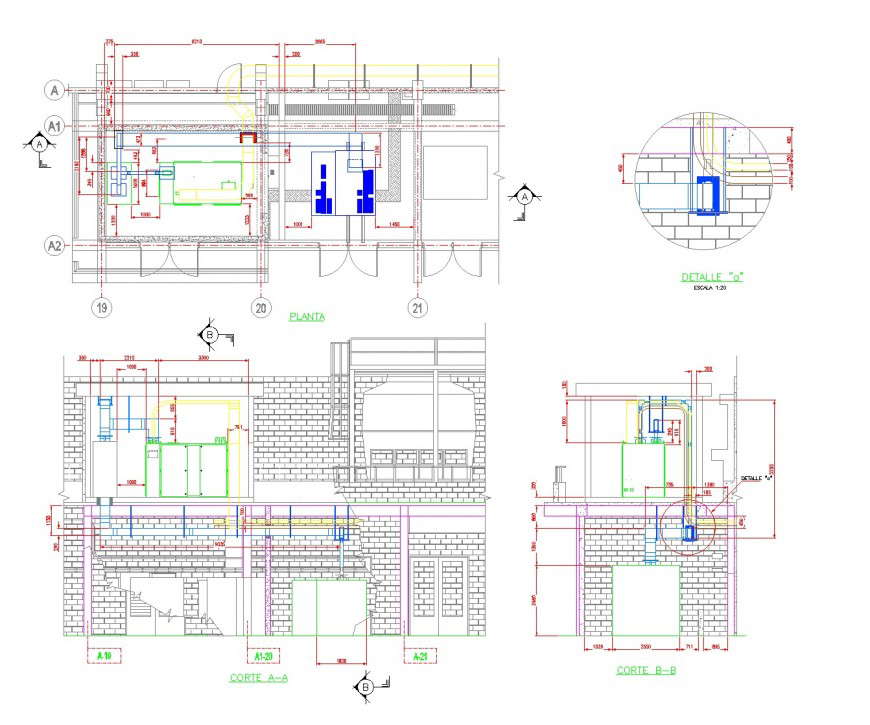 Plan and section Trays route dwg file