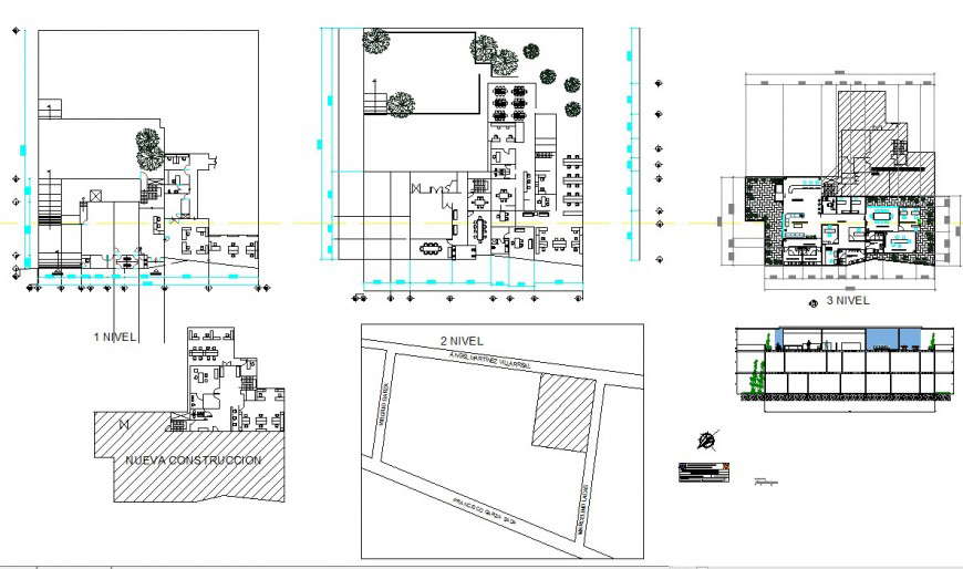 Plan and sectional detail of hotel building structure with furniture 2d view CAD block autocad file
