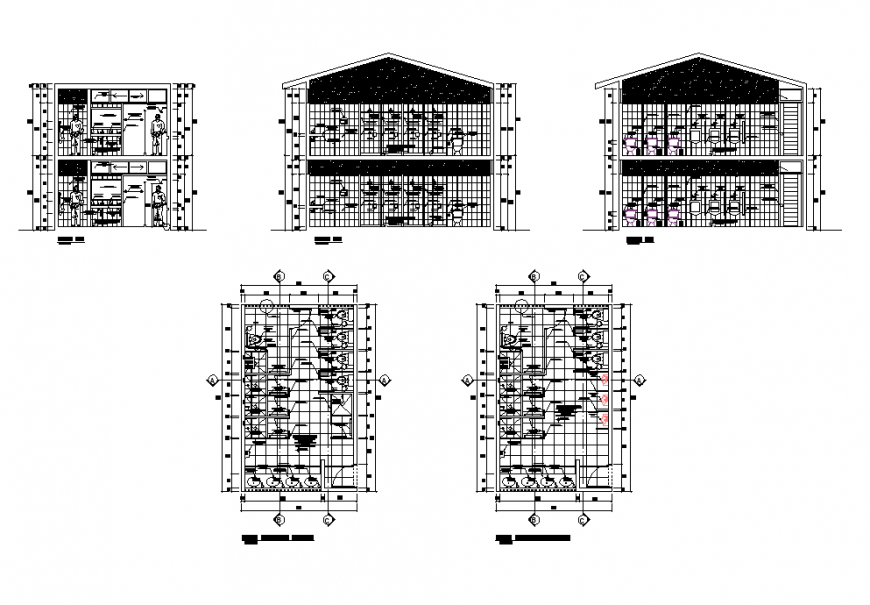 Plan and sectional detail of sanitary bathroom and toilet layout 2d view autocad file