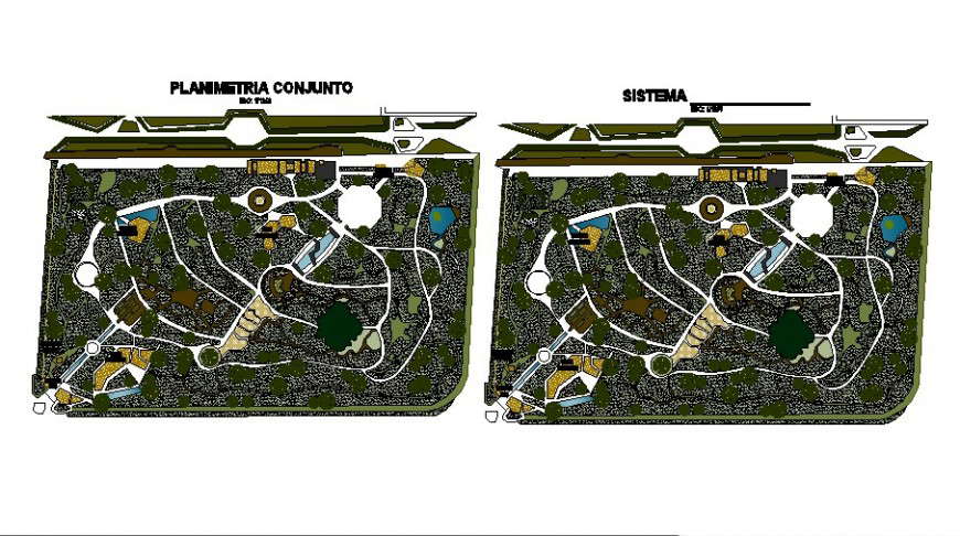 Plan detail of garden 2d view CAD block layout file in dwg format