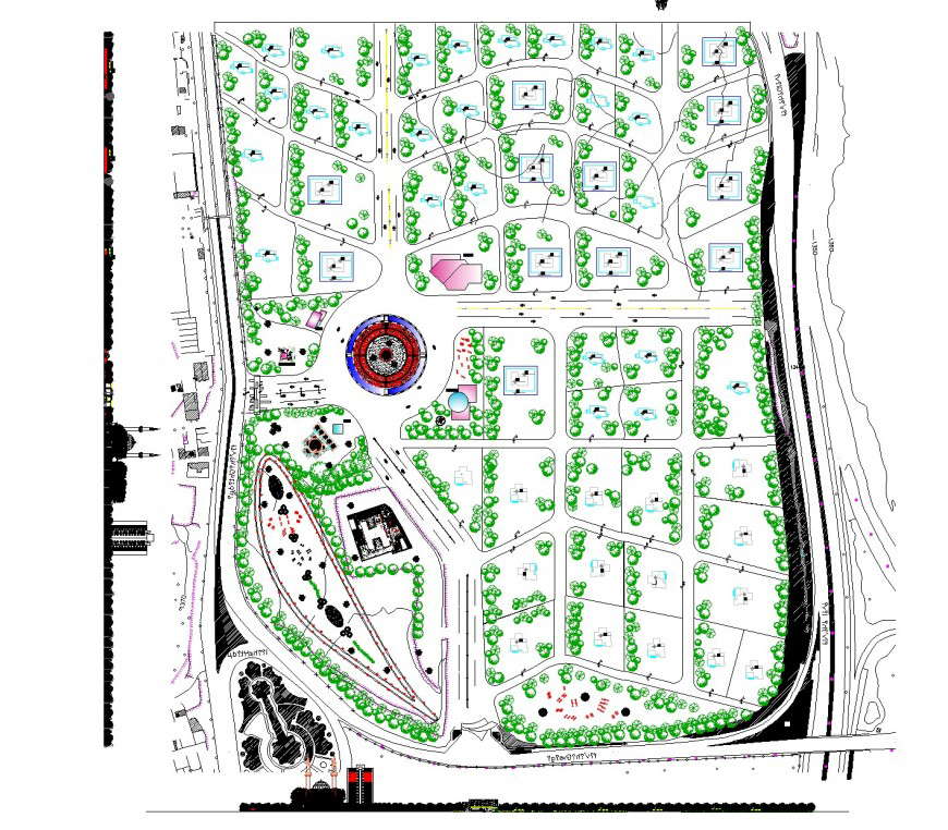 Plan landscaping commercial building autocad file