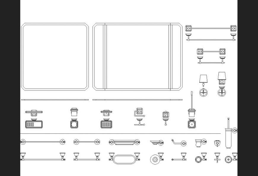 Plan of a lamps and door handles detail dwg file.