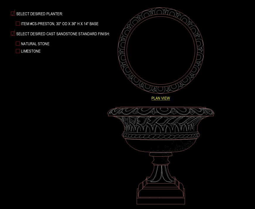 Planter in pedestal category drawing in dwg file.