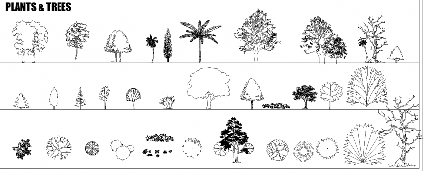Plants and trees AutoCAD blocks drawing in dwg AutoCAD file.