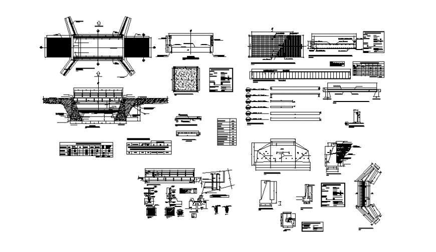 Ponton bridge elevation, section and constructive structure details dwg file