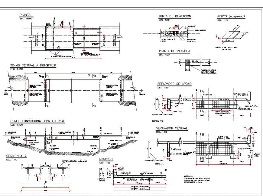 Pre stressed bridge section planning autocad file