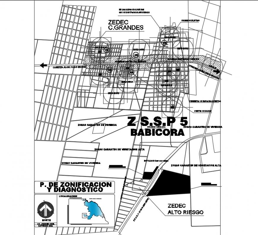 Present day diagnostic zonation map drawing in dwg AutoCAD file.