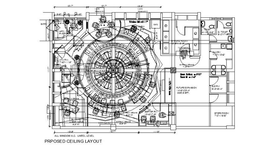 Proposed ceiling layout plan details for office building floor dwg file