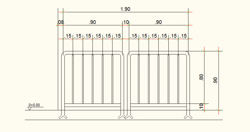 Protective Railing DWG Layout with Front View and Details