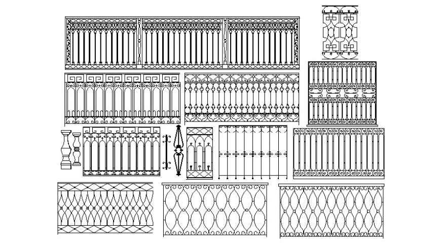 Railing drawings 2d view design autocad software file