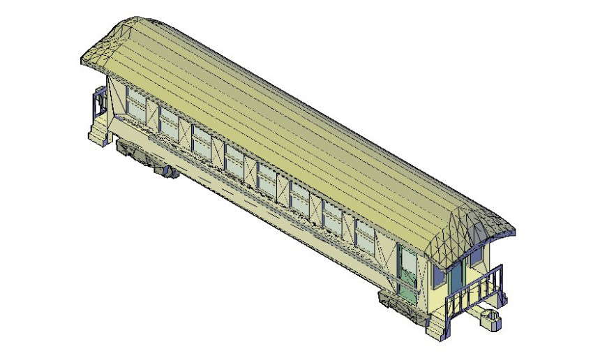 Railway sitting coach details 3d model drawing in autocad file
