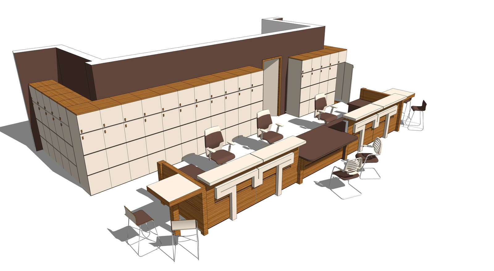 modern reception desk consisting of wood and steel material