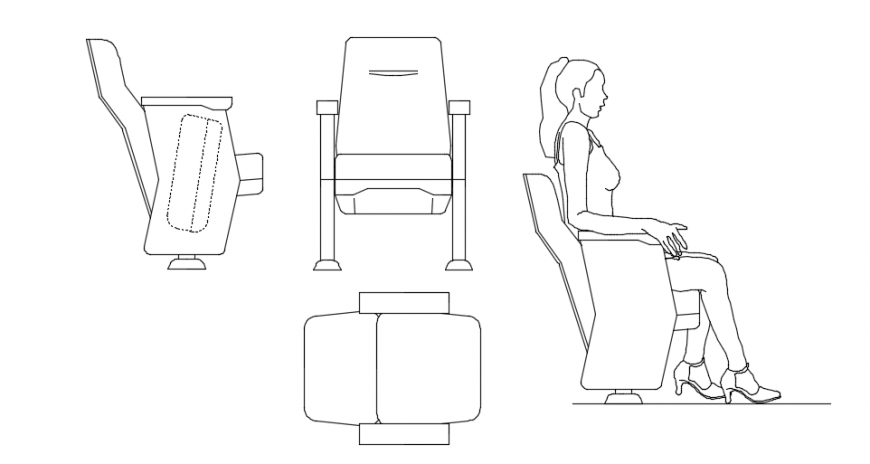 Reclinable theatre cinema seat 2d model