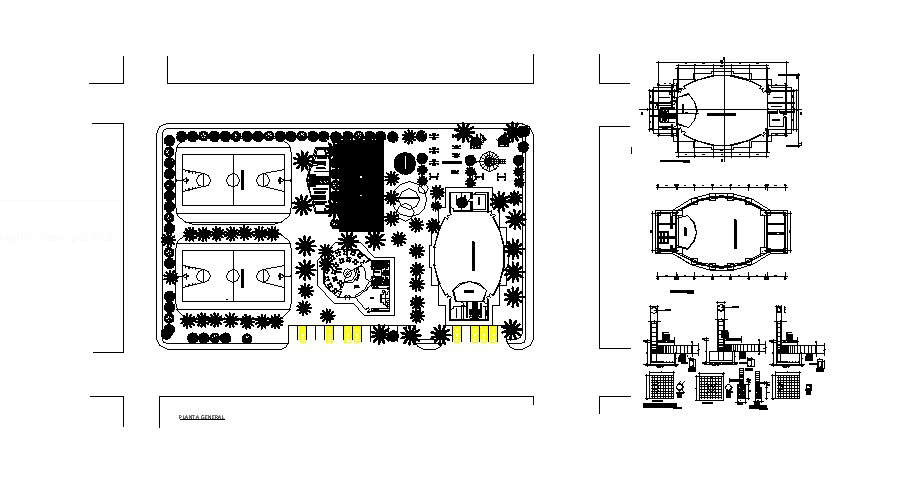 recreational complex with detail in dwg file