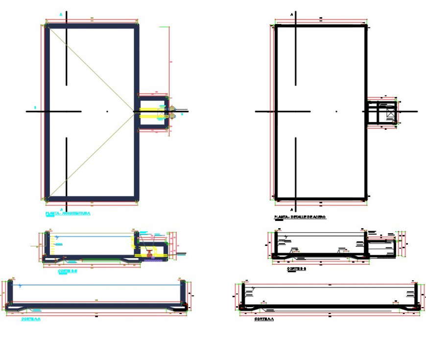 Rectangular irrigation reservoir plan and section dwg file