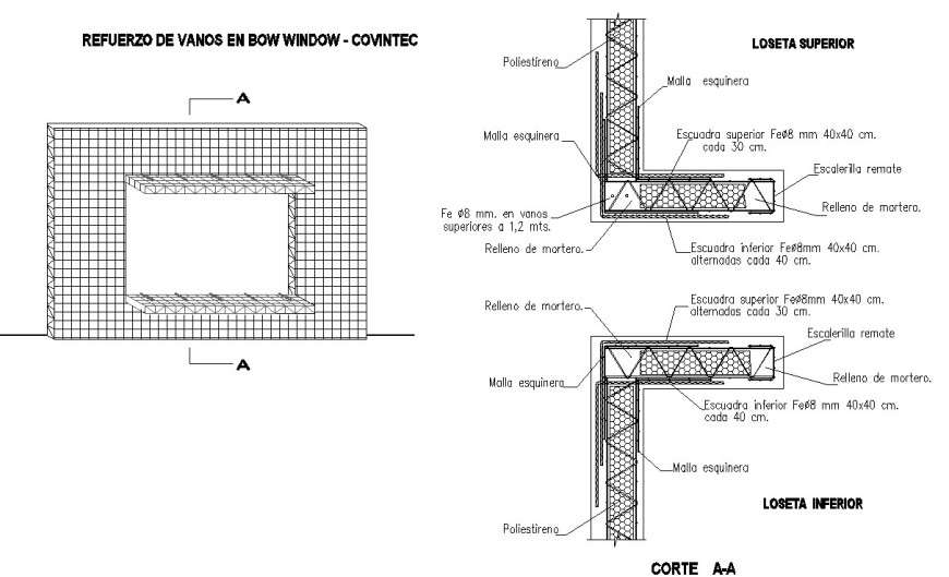 reinforcement of openings in bow window drawing  in dwg file.