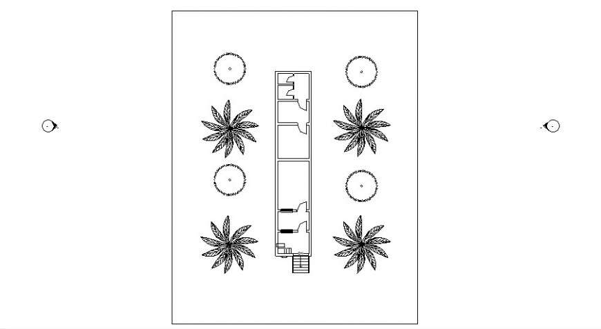 Residential house 3d framing plan with tree and plants blocks skp file