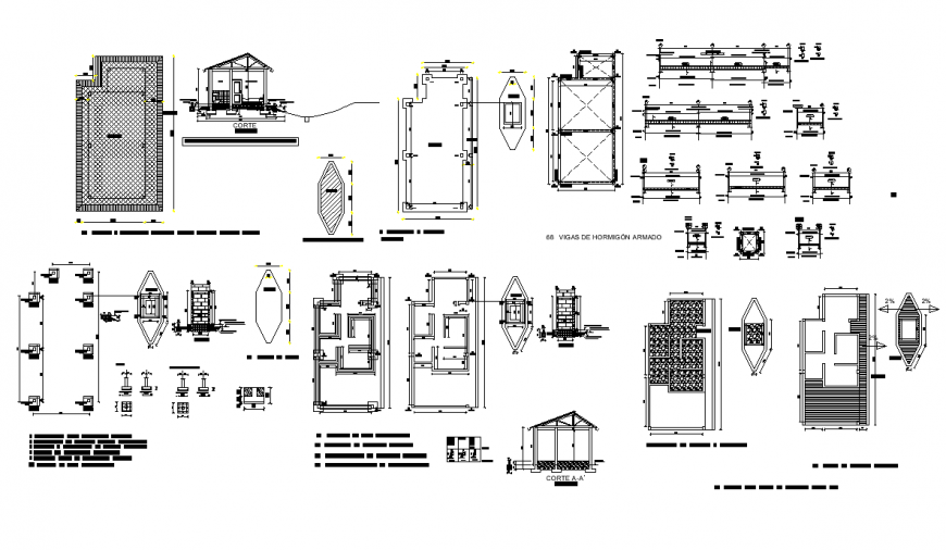 Residential housing building detail plan and section layout dwg file