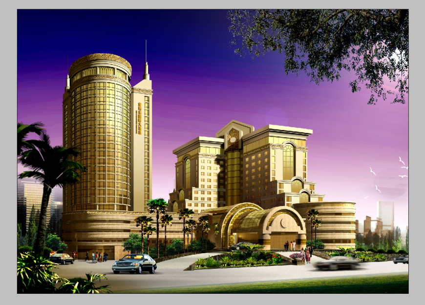 Resort building detail 3d model elevation layout PSD file