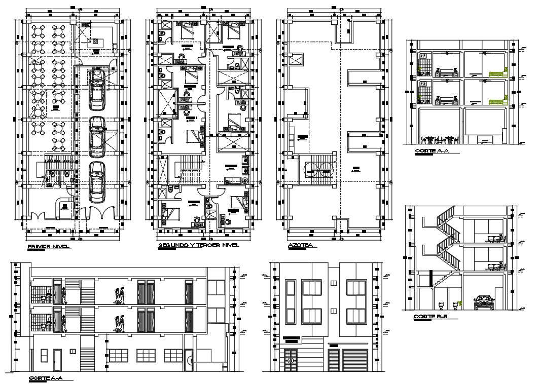 restaurant plan and Section design for DWG File