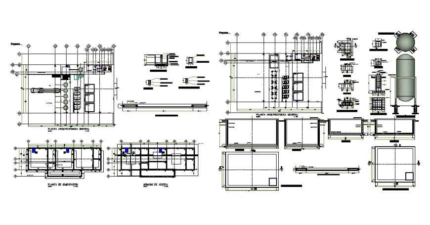Restaurant general layout plan, foundation plan, furniture details and auto-cad details dwg file