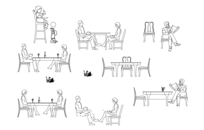 Restaurant people and furniture elevation blocks cad drawing details dwg file