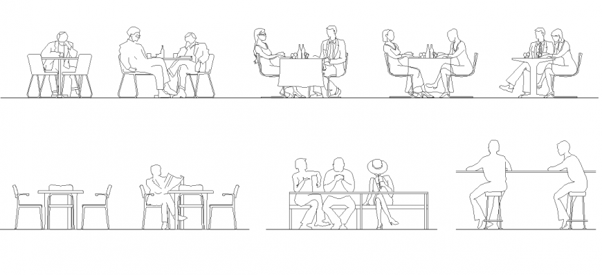 Restaurant structure interior view detail elevation 2d view autocad file