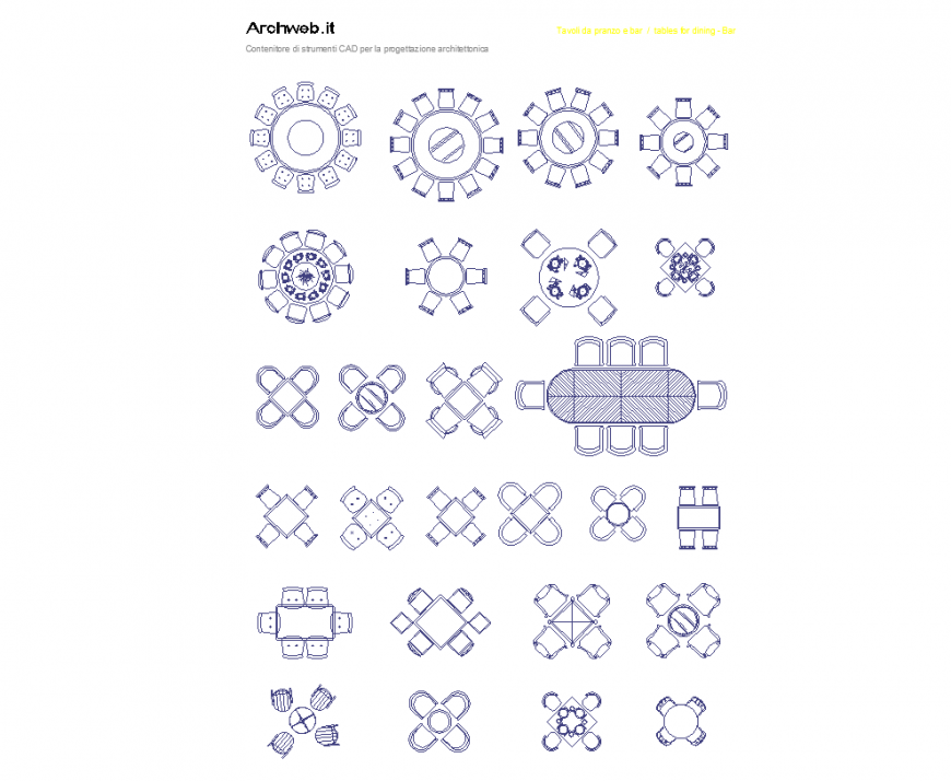 Restaurant Table 2D CAD Detail for Dining Layout Plan