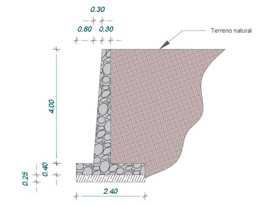 Retaining wall detail elevation and plan autocad file