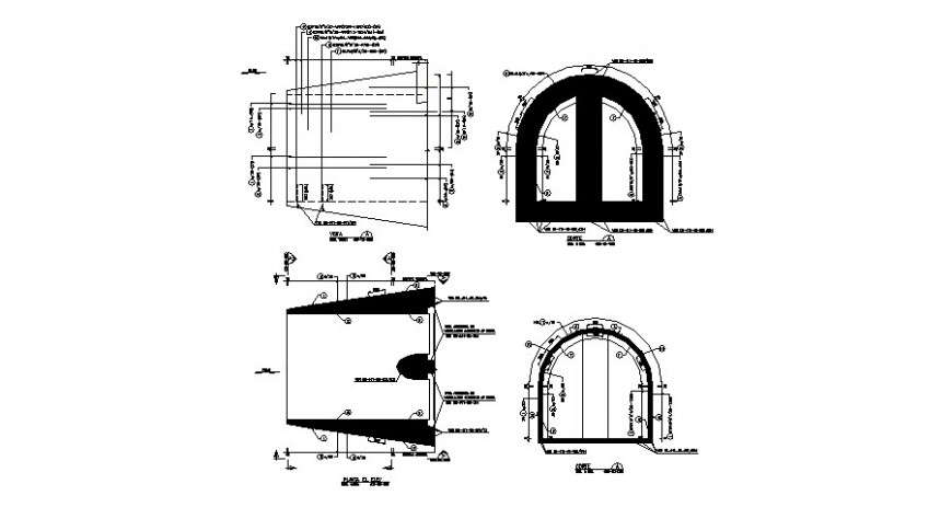 River diversion elevation, section, plan and construction details dwg file