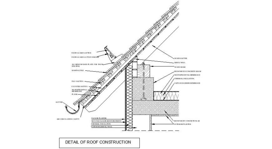 Roof construction elevation in auto cad file
